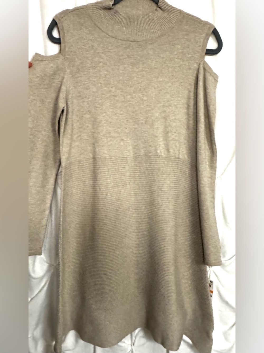 Style & Co. Taupe Ribbed Tunic Sweater Off Shoulder Oatmeal Small NWT